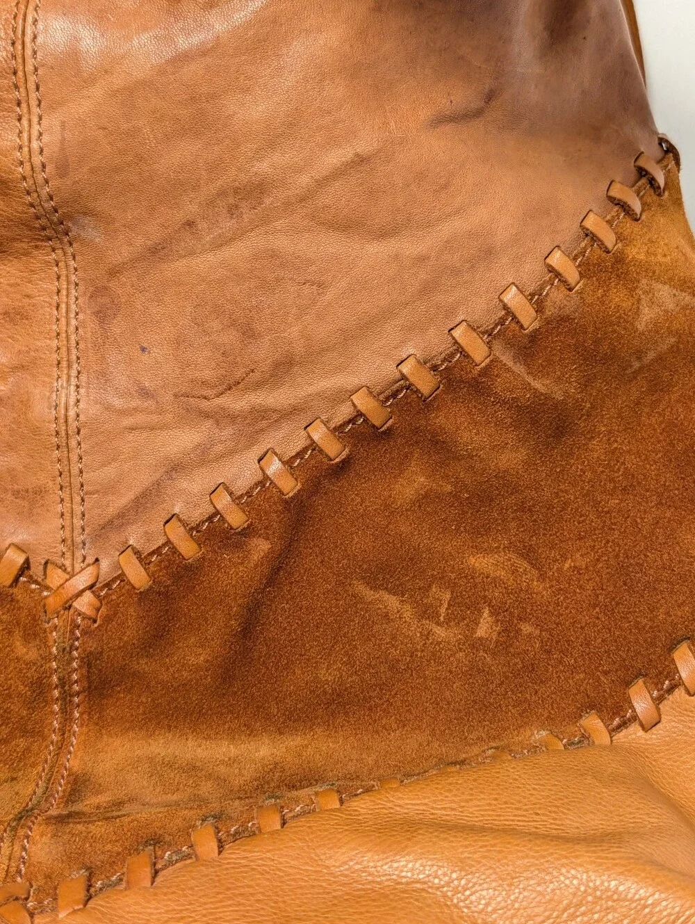 Johnny Was Brown and Tan Leather Suede Fringe Shoulder Bag